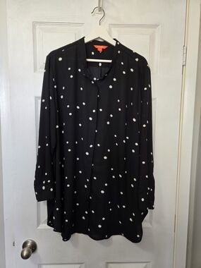 Joe Fresh Black Button-Up Top with White Dot Sunbursts